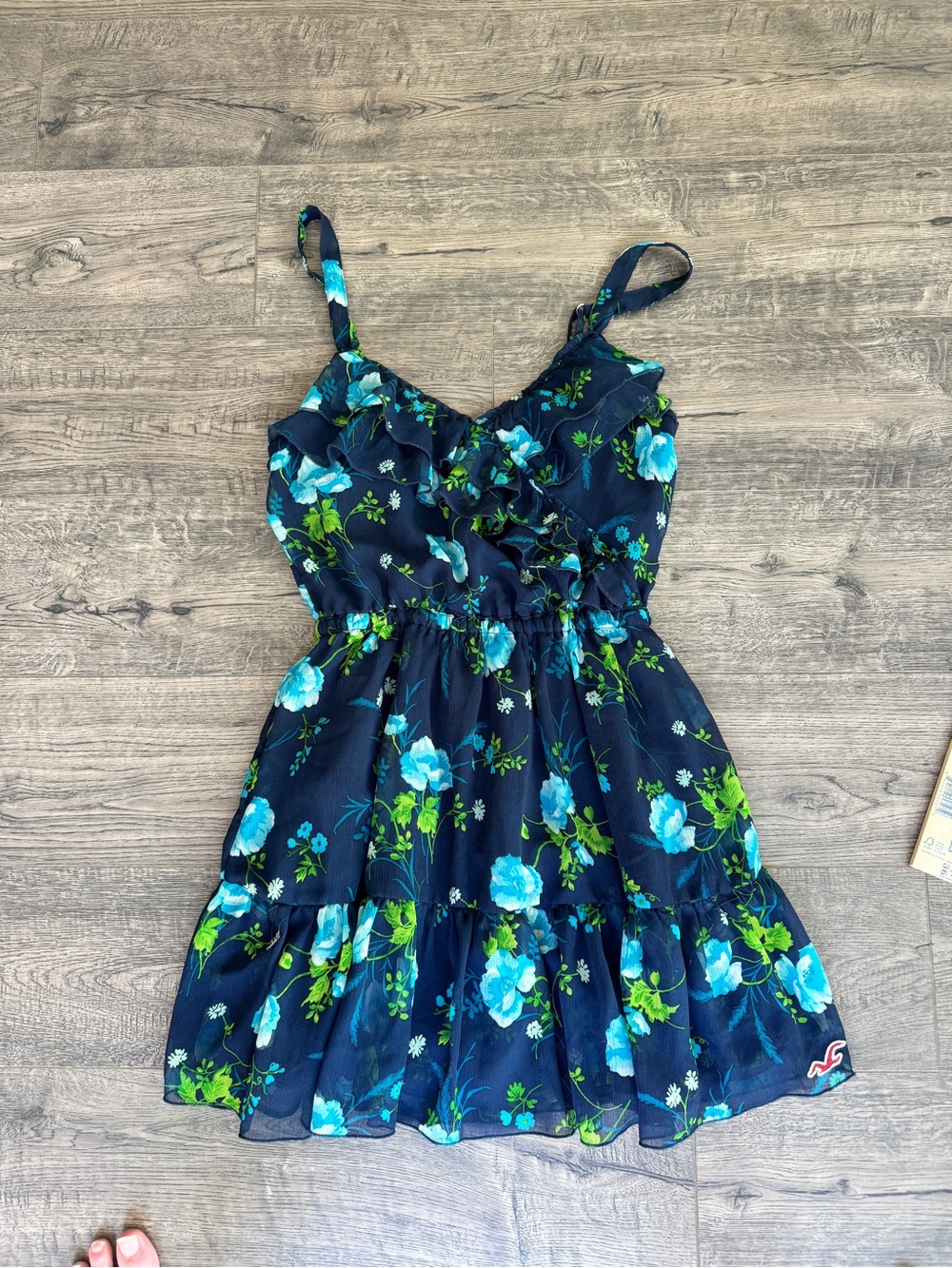 Hollister Navy Floral Ruffle Summer Dress